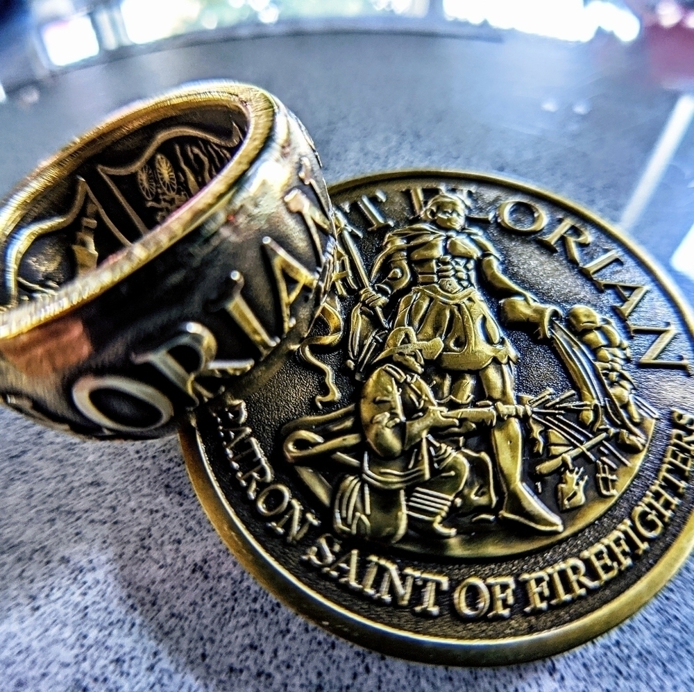 Saint Florian coin ring solid brass S 13